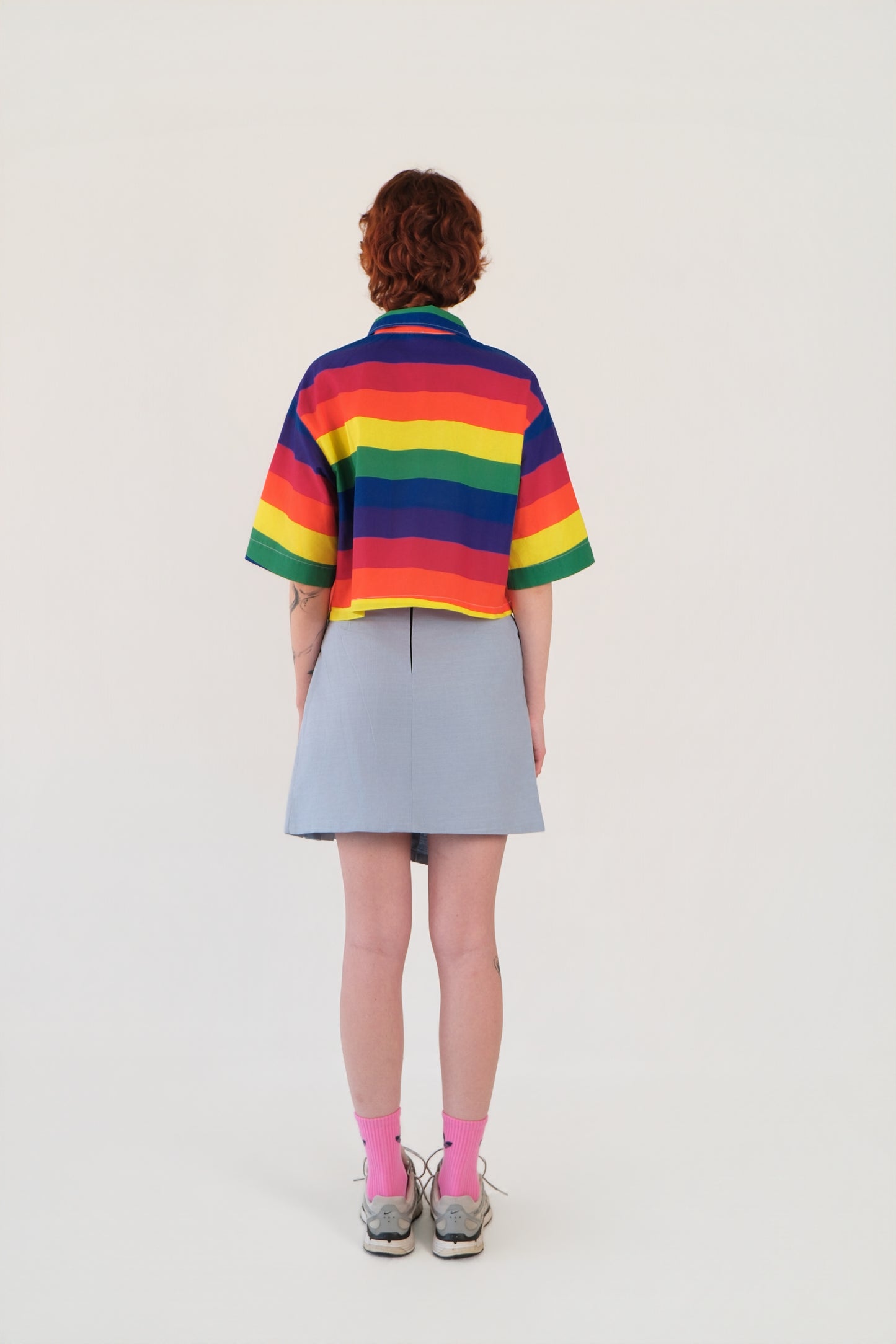 Sky Blue Pleated Asymmetrical Skirt