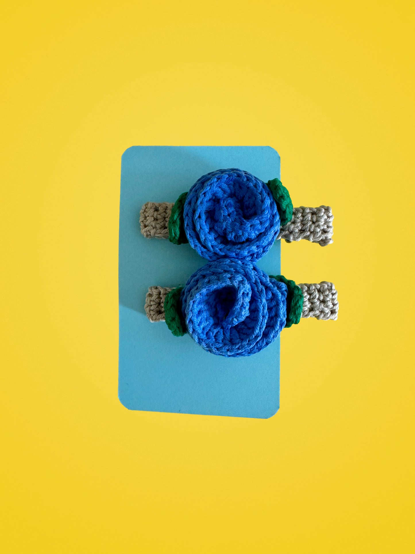 Handmade Crochet Blue Hair Clips | Set of 2