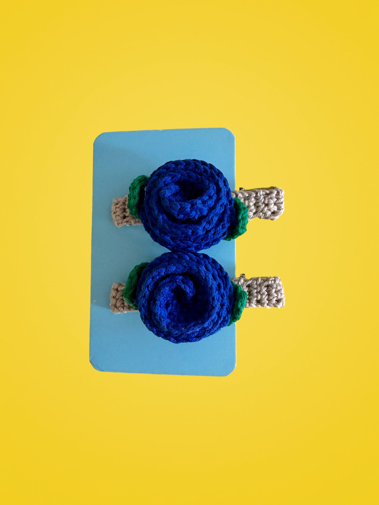 Handmade Crochet Deep Blue Hair Clips | Set of 2