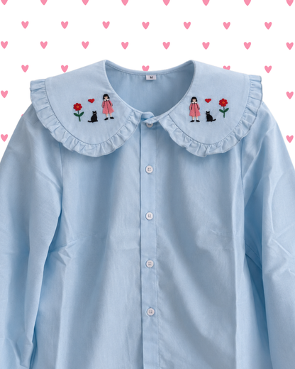 A Girl and Her Cat Blouse