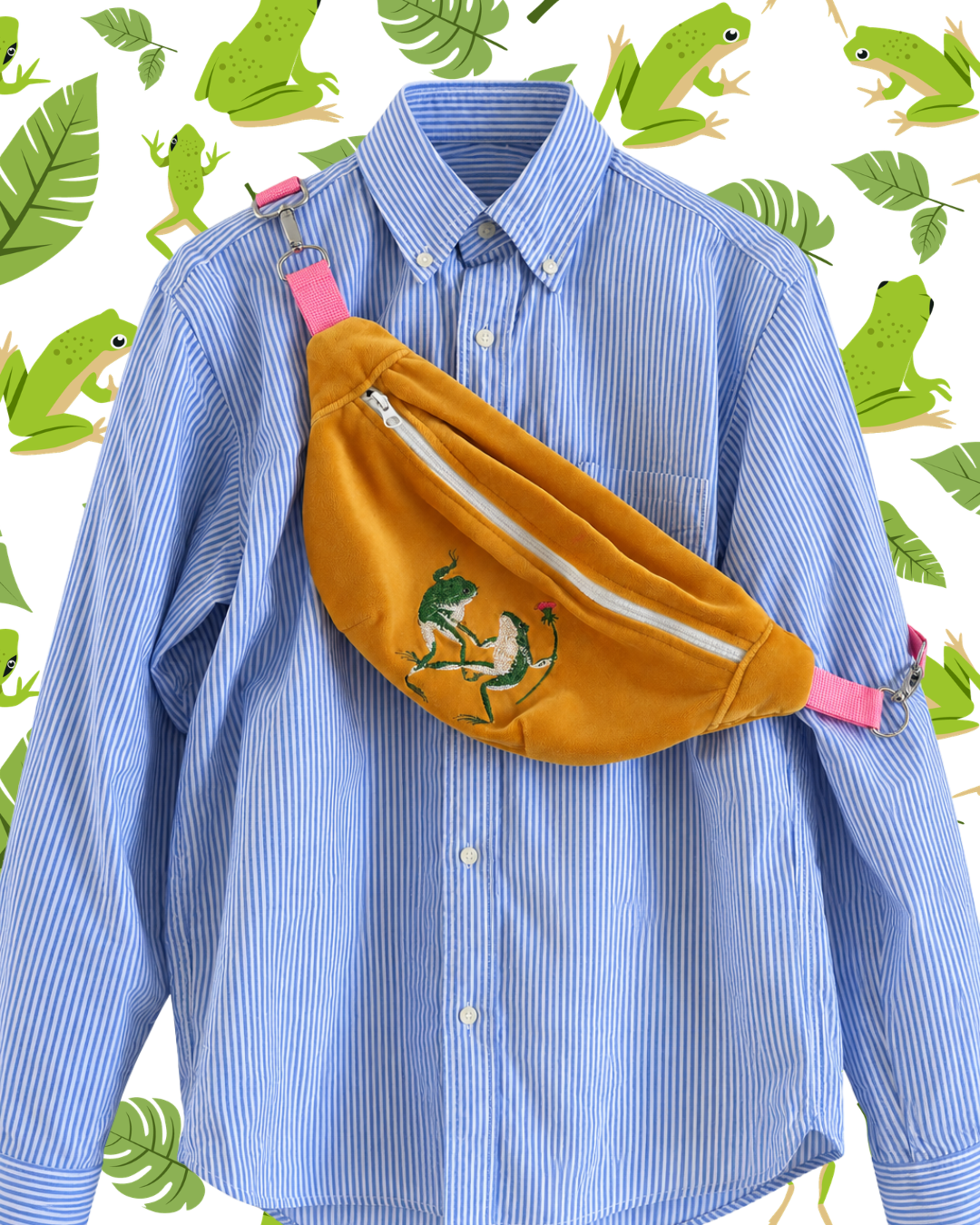 Upcycled Frog Embroidered Fanny Pack