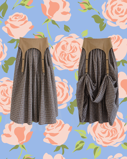 Beige Checkered Garter Skirt