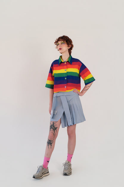 Sky Blue Pleated Asymmetrical Skirt