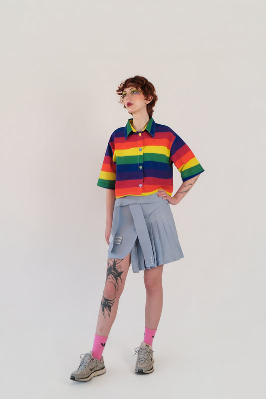 Sky Blue Pleated Asymmetrical Skirt