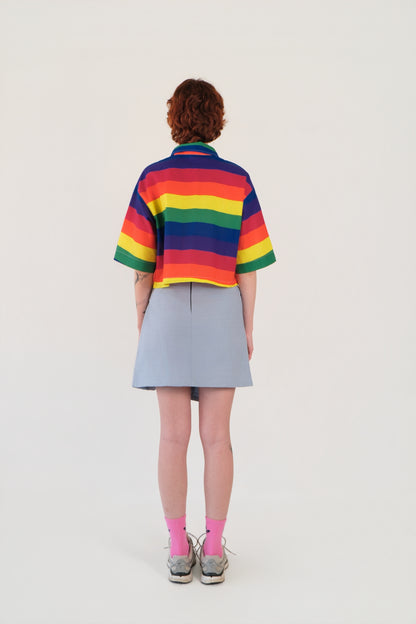 Sky Blue Pleated Asymmetrical Skirt