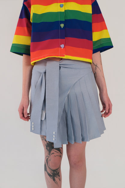 Sky Blue Pleated Asymmetrical Skirt