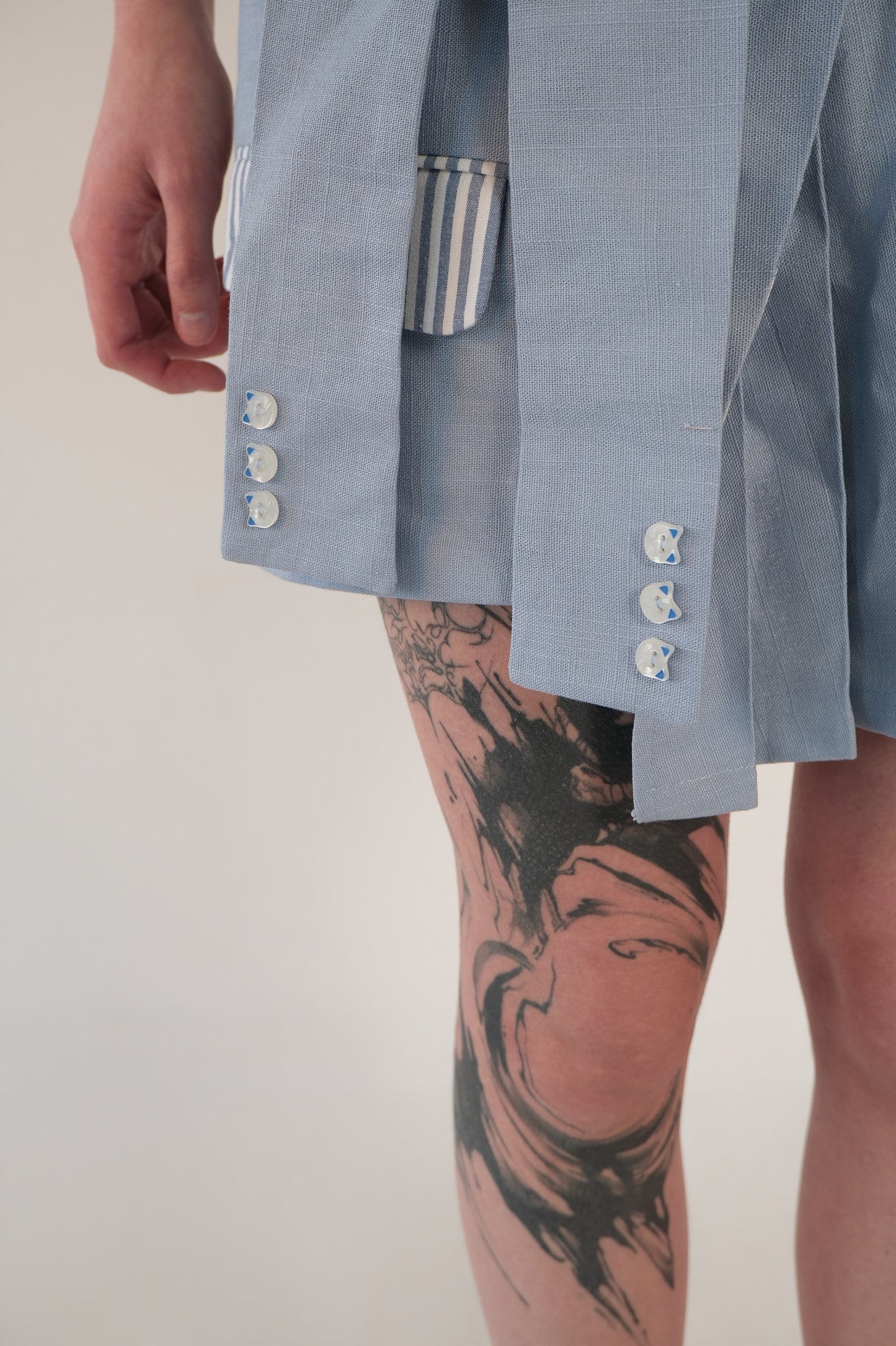Sky Blue Pleated Asymmetrical Skirt
