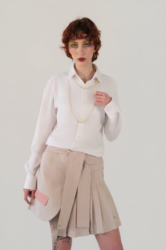 Sand Asymmetrical Pleated Skirt