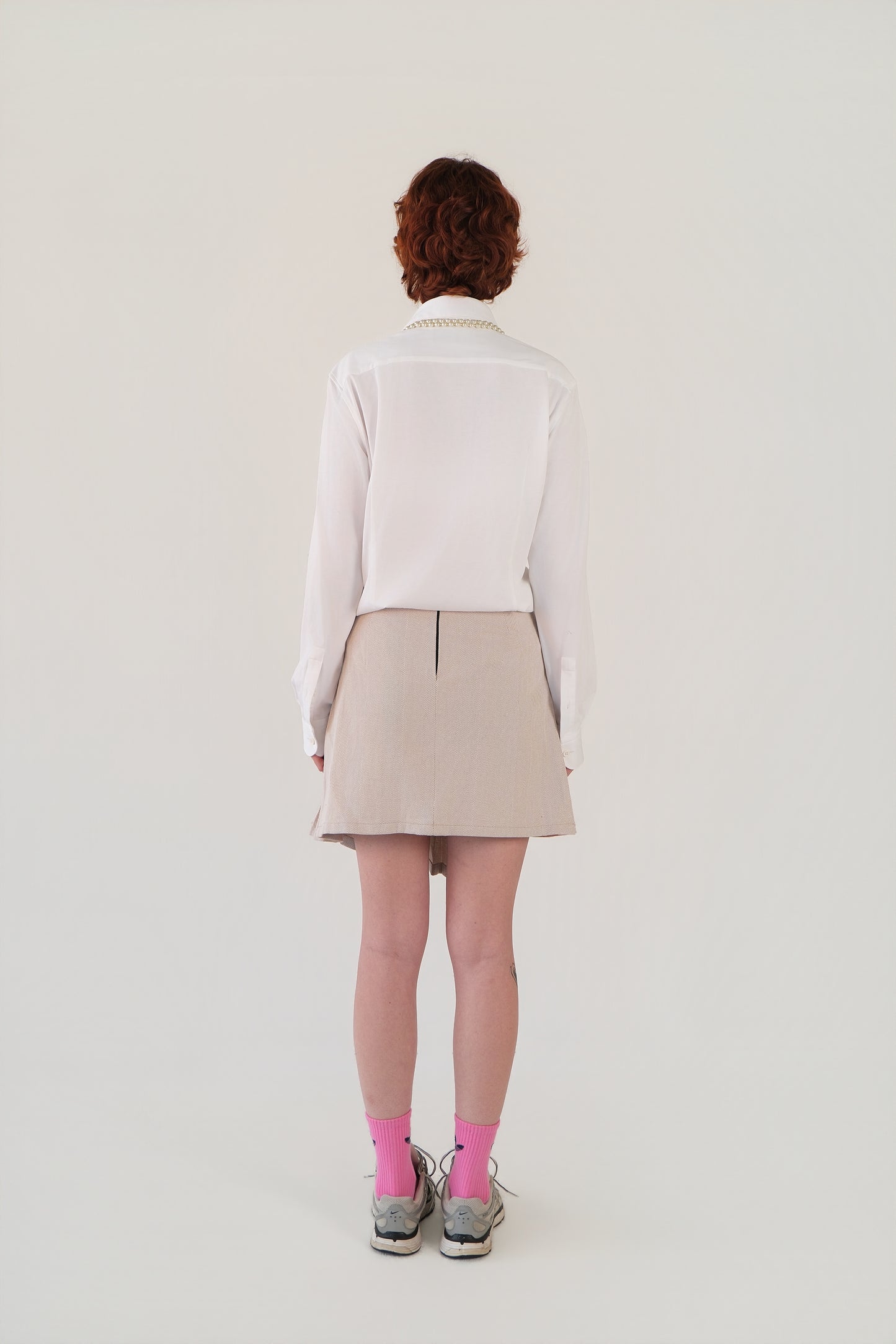 Sand Asymmetrical Pleated Skirt
