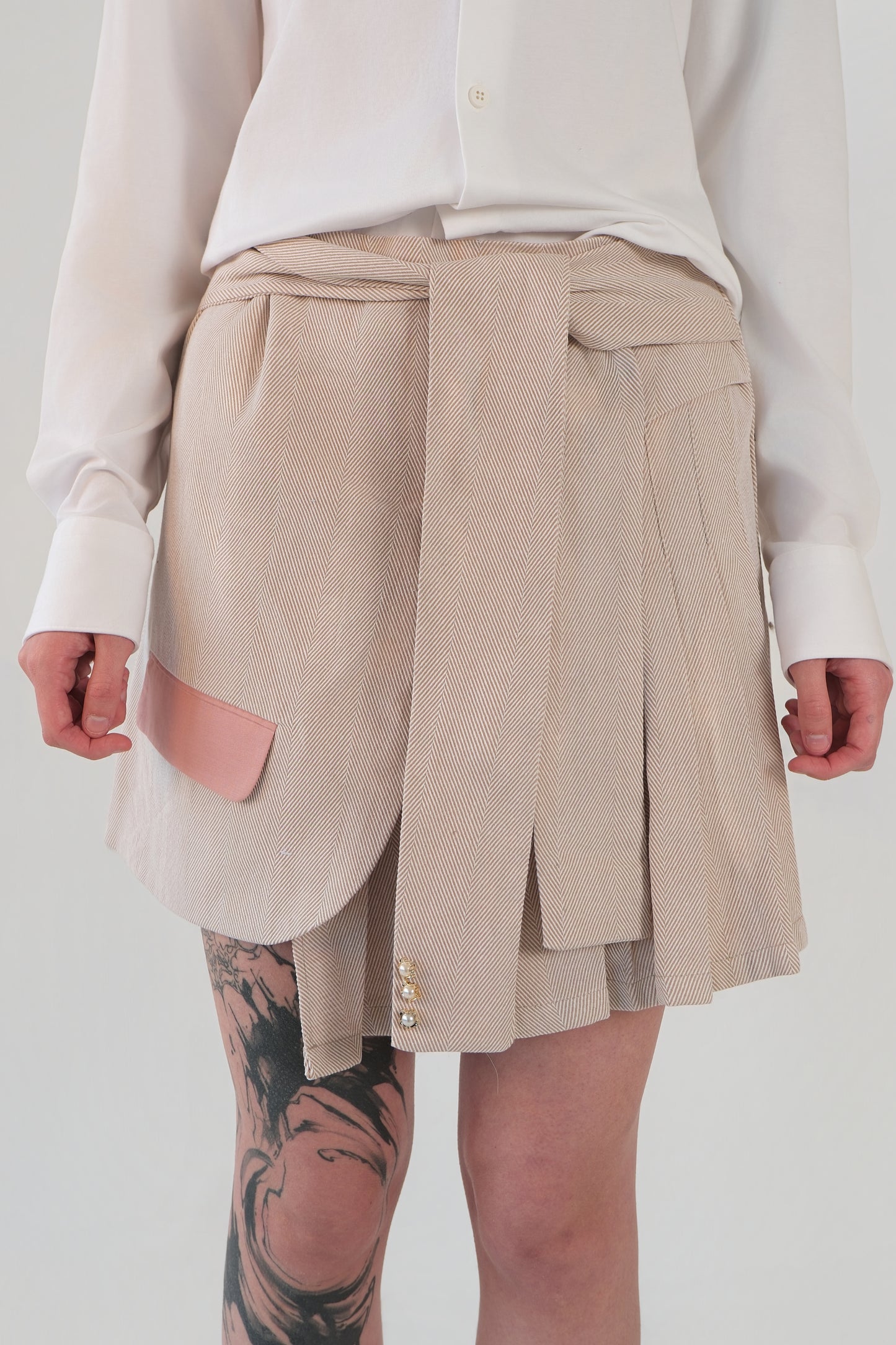 Sand Asymmetrical Pleated Skirt