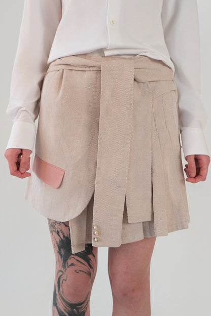 Sand Asymmetrical Pleated Skirt