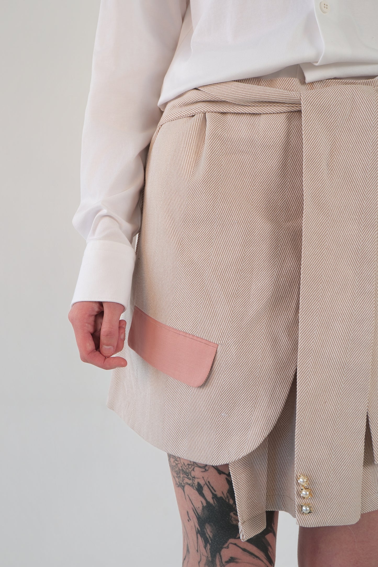 Sand Asymmetrical Pleated Skirt