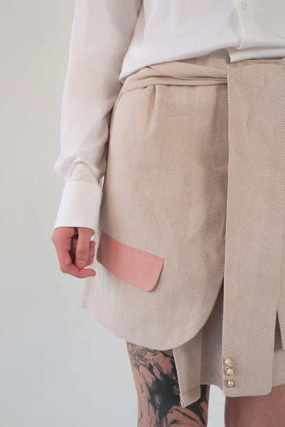 Sand Asymmetrical Pleated Skirt