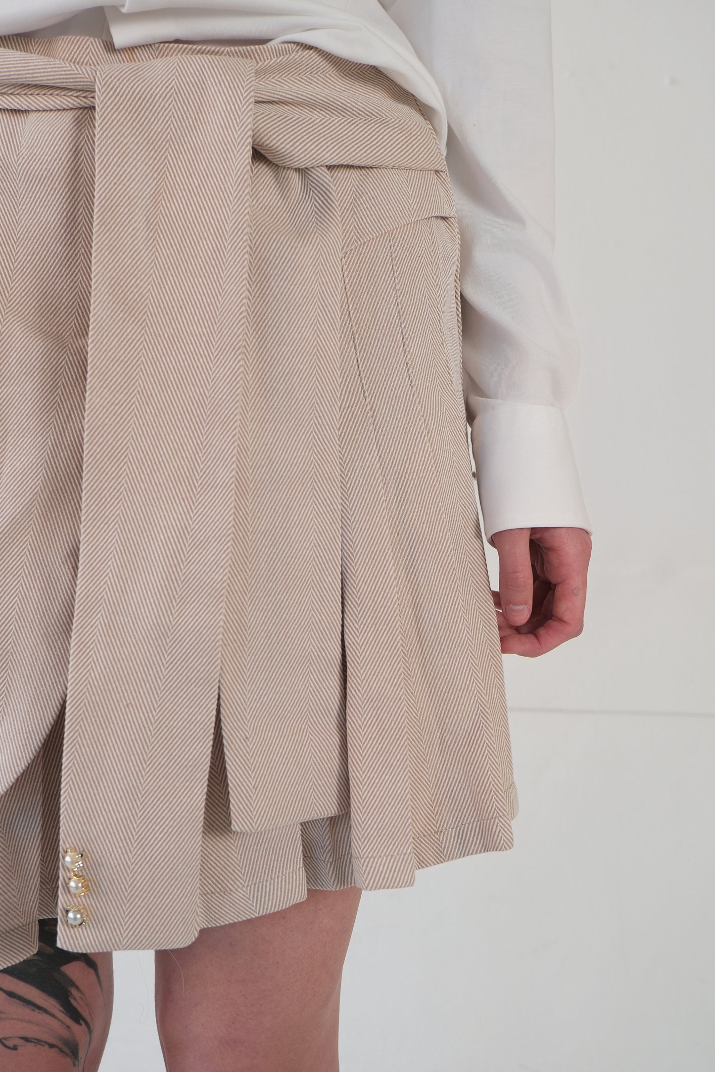 Sand Asymmetrical Pleated Skirt