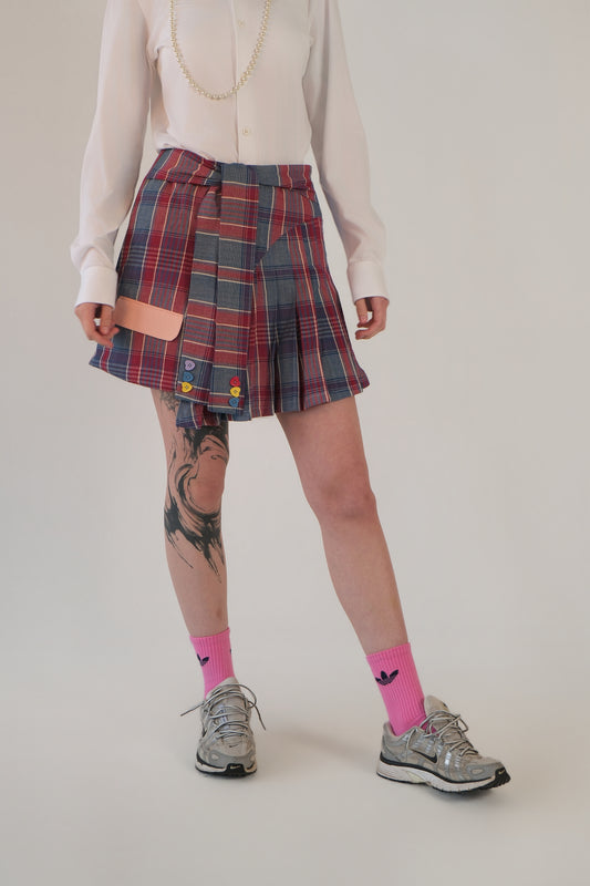 Plaid Asymmetrical Pleated Skirt