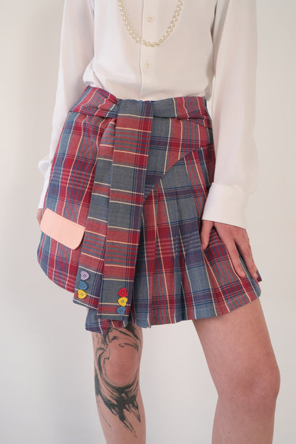 Plaid Asymmetrical Pleated Skirt