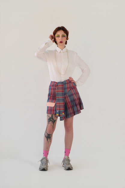 Plaid Asymmetrical Pleated Skirt