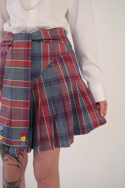 Plaid Asymmetrical Pleated Skirt