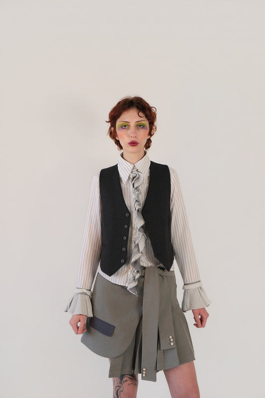 Grey Asymmetrical Pleated Skirt