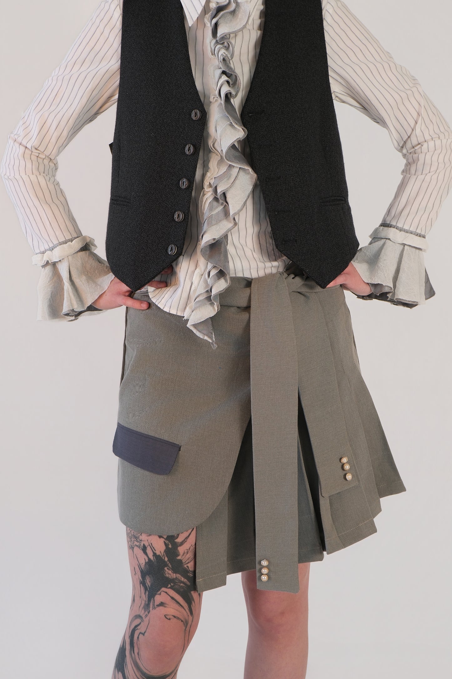 Grey Asymmetrical Pleated Skirt