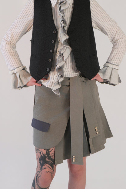 Grey Asymmetrical Pleated Skirt