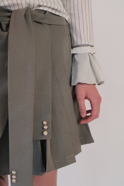 Grey Asymmetrical Pleated Skirt