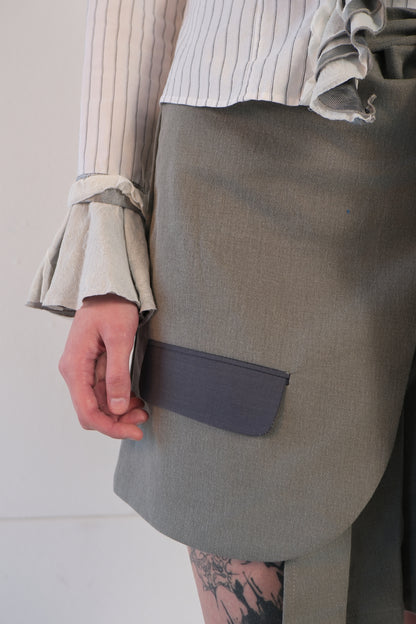 Grey Asymmetrical Pleated Skirt