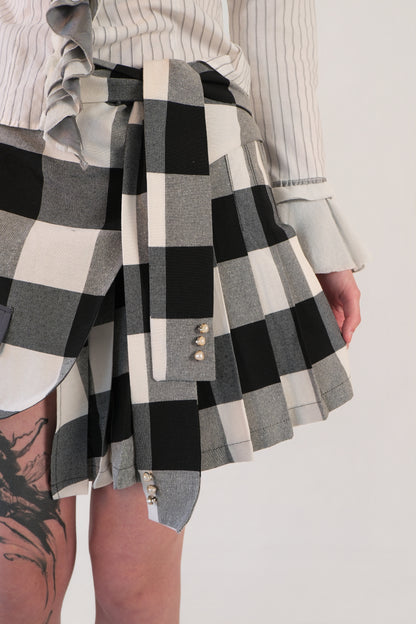 Checkered Asymmetrical Pleated Skirt