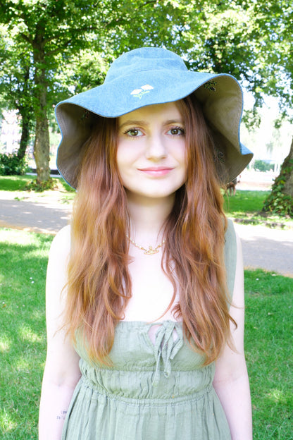 Sunhat with Mini Embroidered Flowers