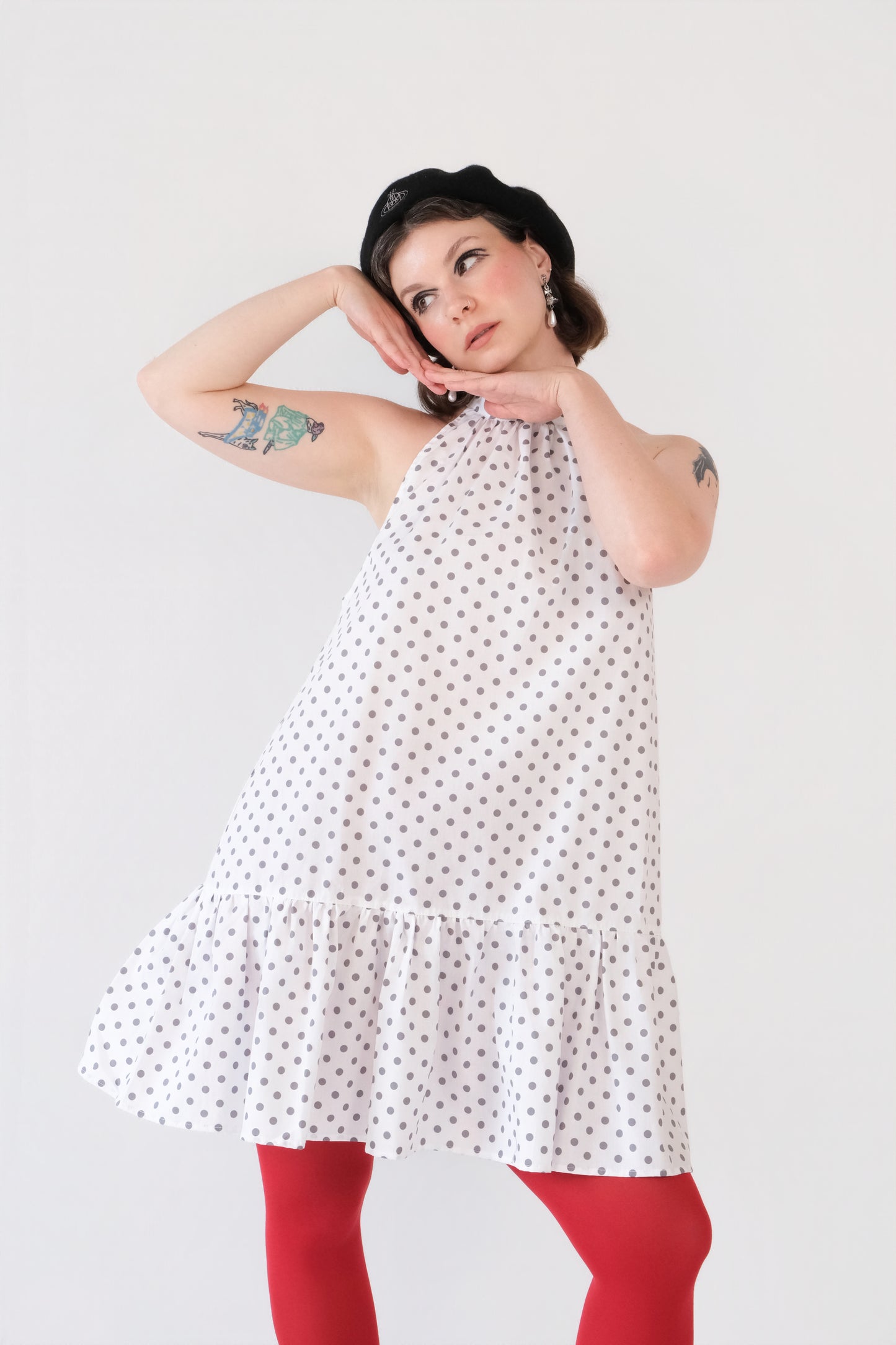 White Polka Dot Halter Mini Dress