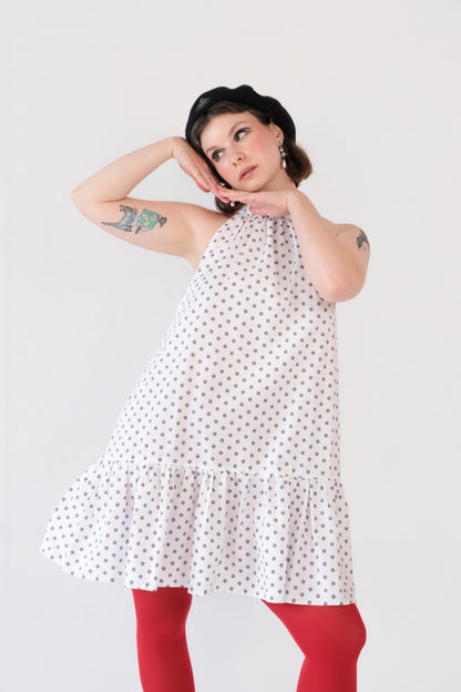 White Polka Dot Halter Mini Dress