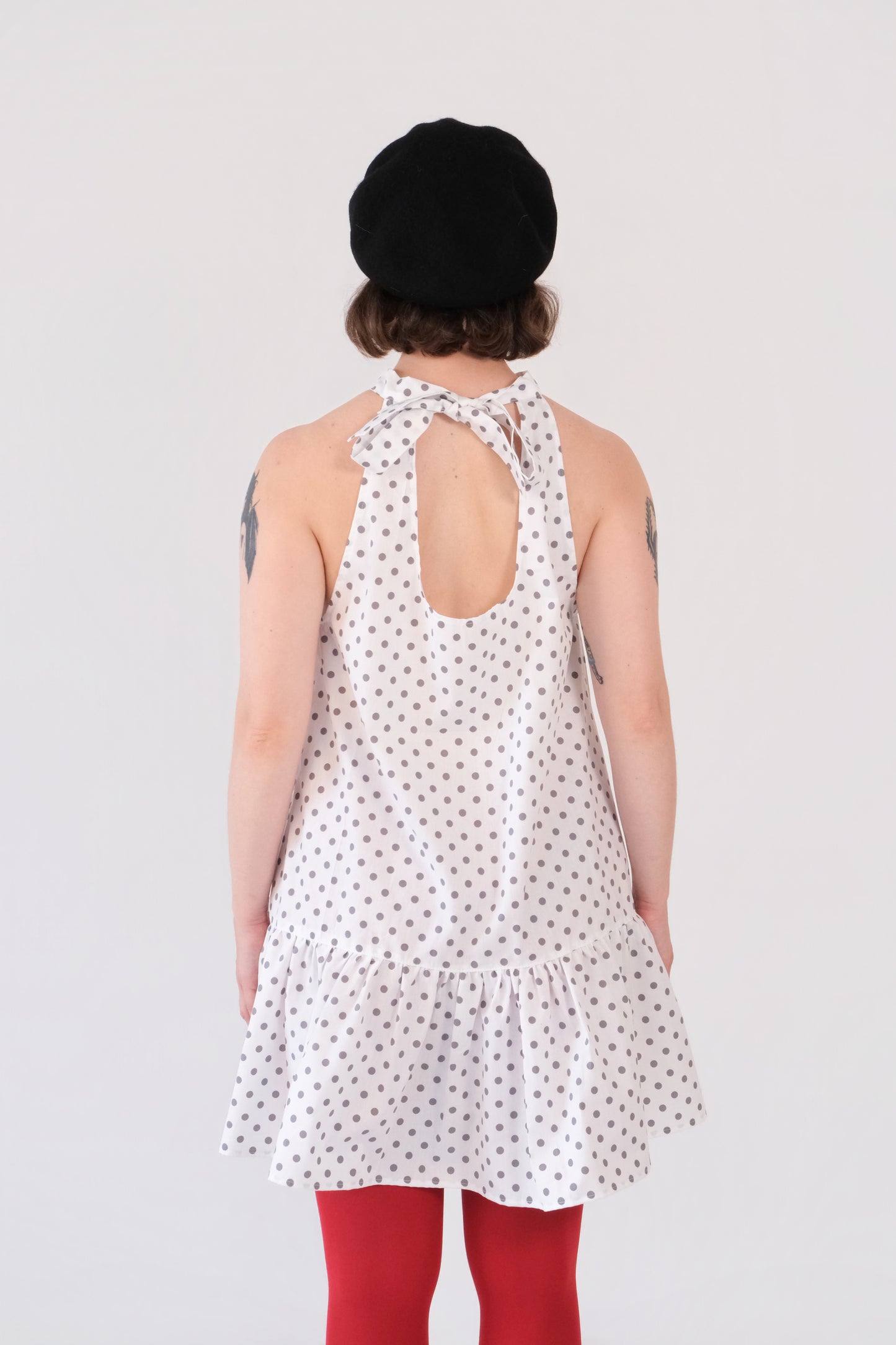 White Polka Dot Halter Mini Dress