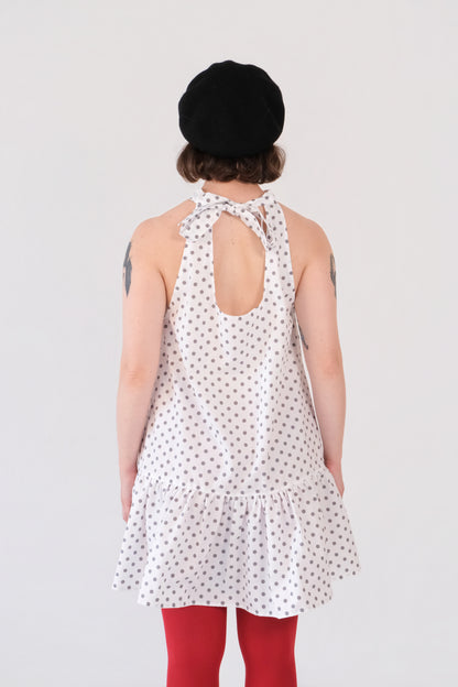 White Polka Dot Halter Mini Dress