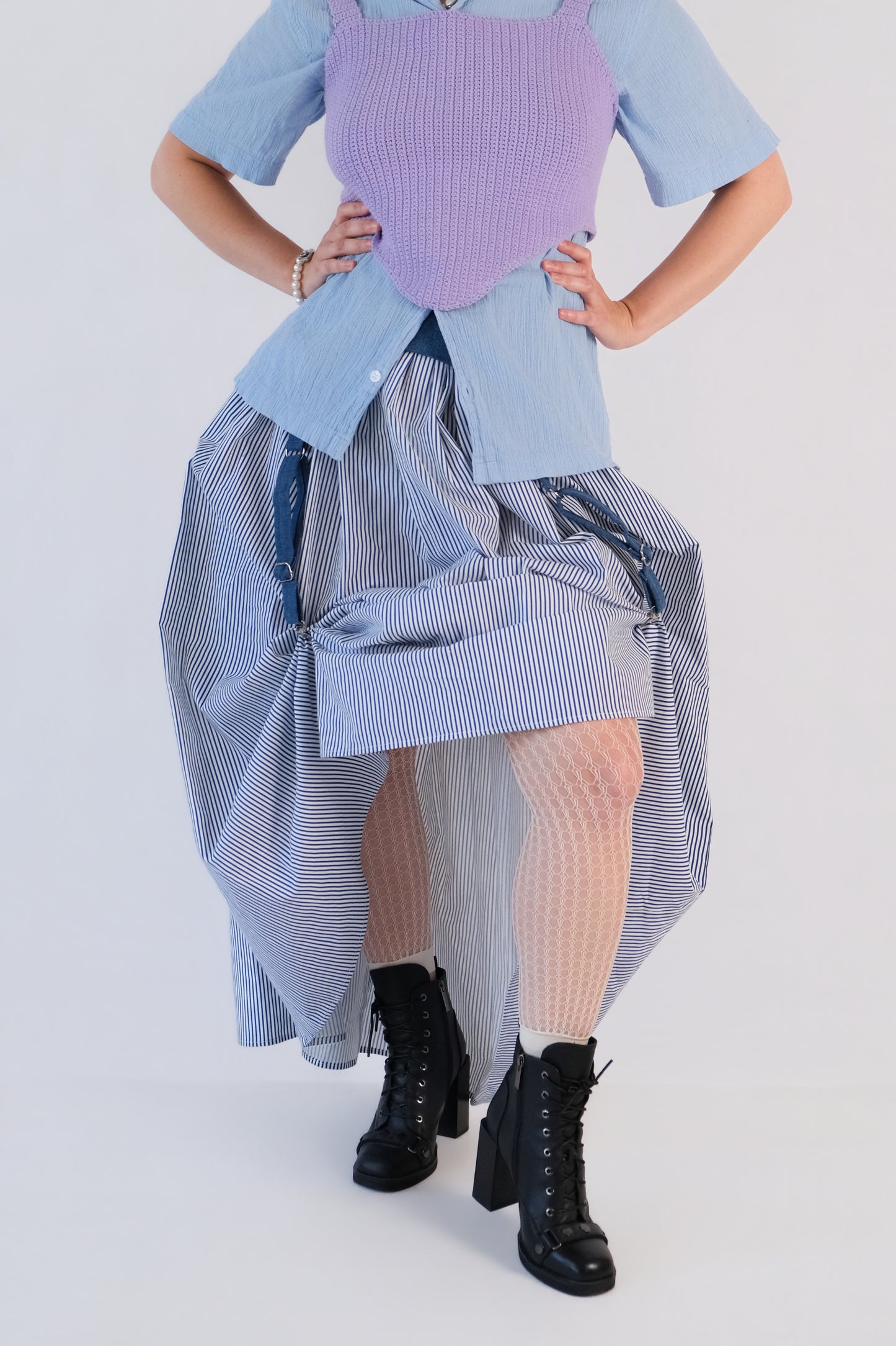 Blue Striped Garter Skirt