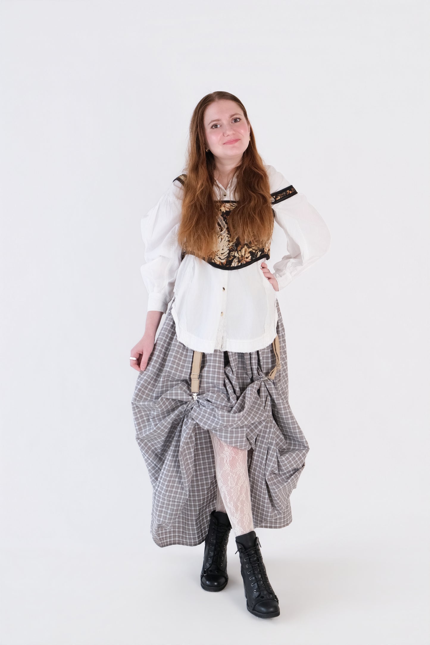 Beige Checkered Garter Skirt
