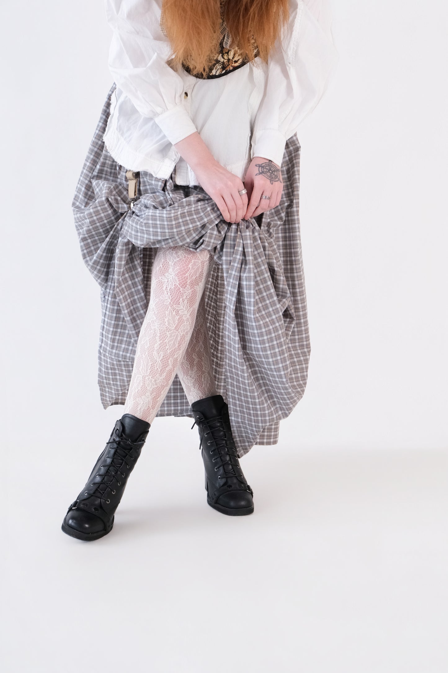 Beige Checkered Garter Skirt