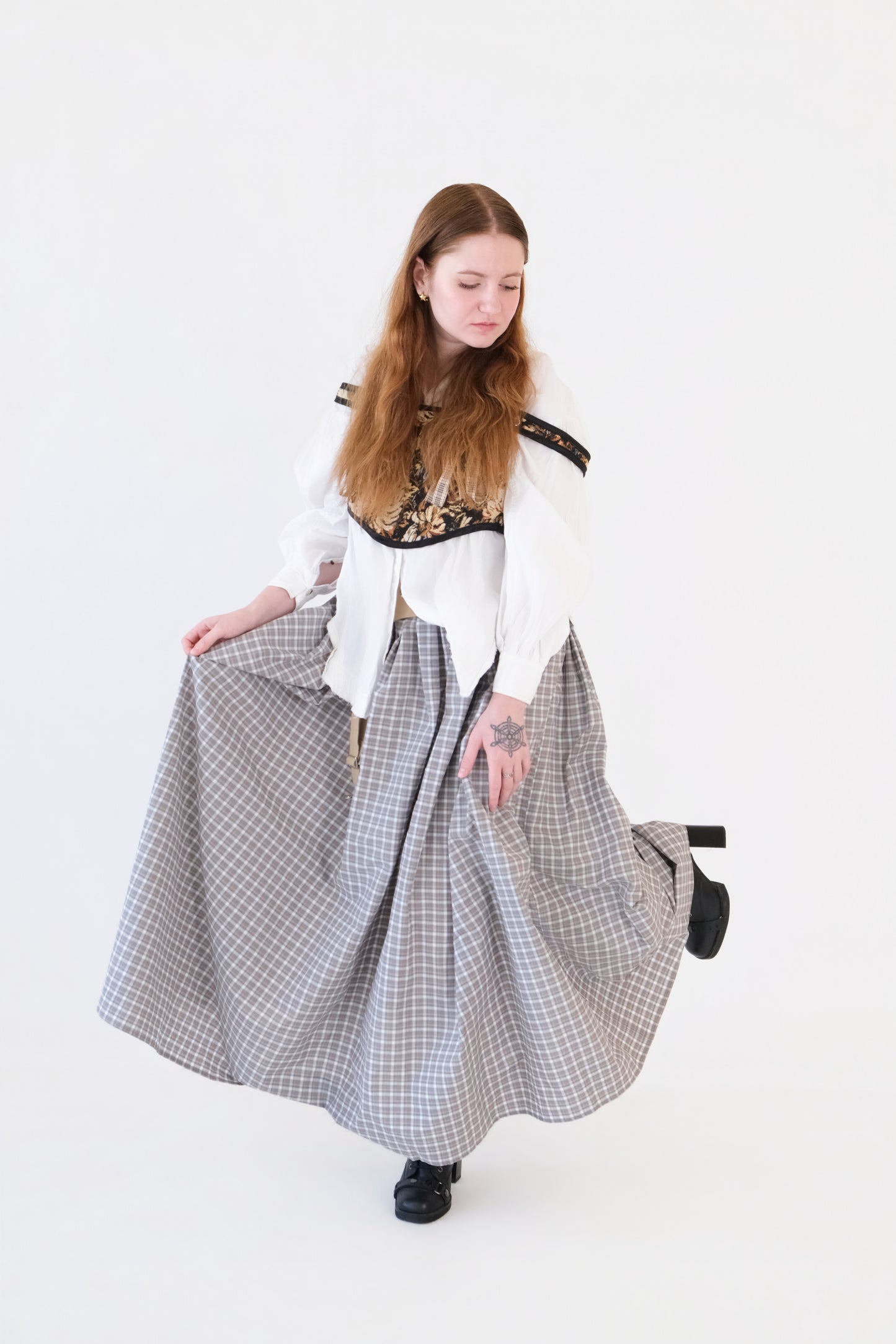 Beige Checkered Garter Skirt