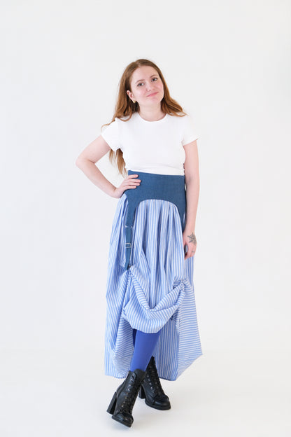 Blue Striped Garter Skirt With Gems