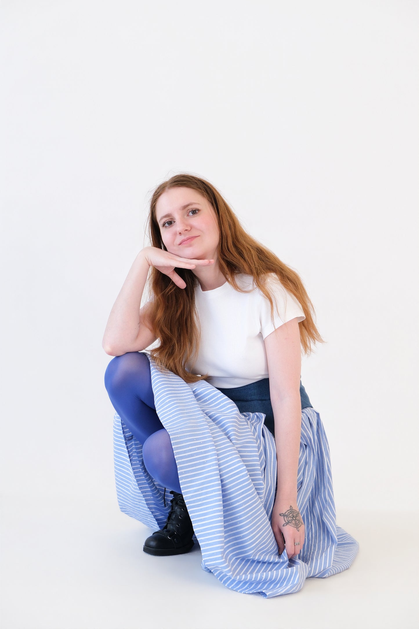 Blue Striped Garter Skirt With Gems