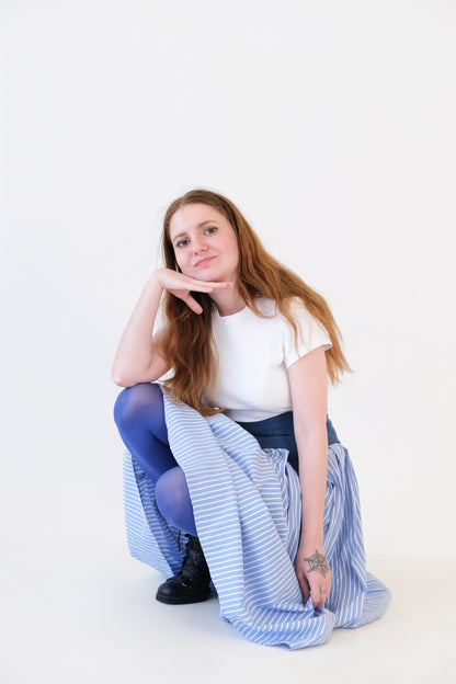 Blue Striped Garter Skirt With Gems