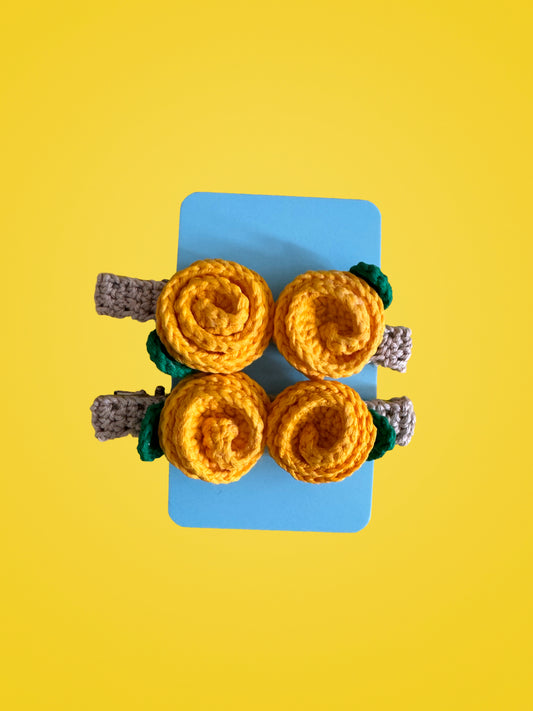 Handmade Crochet Double Yellow Hair Clips | Set of 2