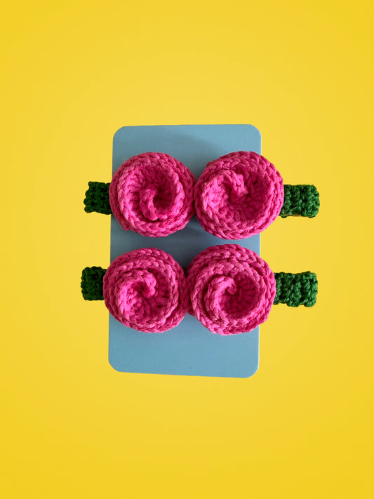 Handmade Crochet Double Pink Hair Clips | Set of 2