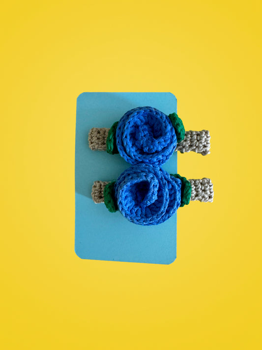 Handmade Crochet Blue Hair Clips | Set of 2