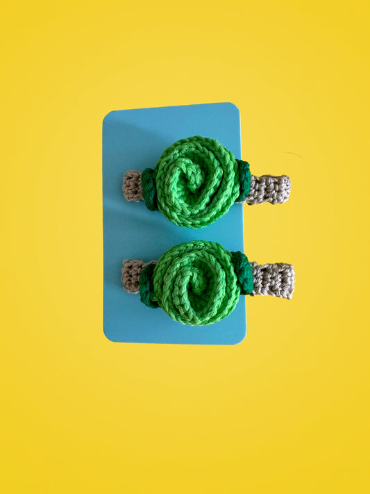 Handmade Crochet Green Hair Clips | Set of 2