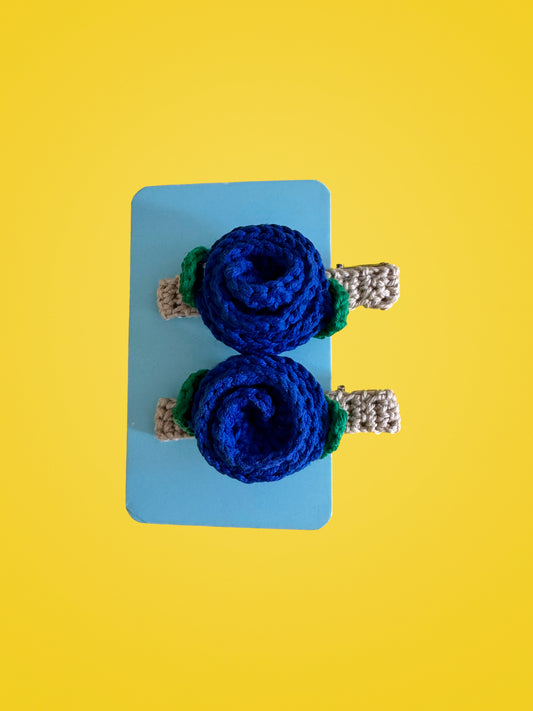 Handmade Crochet Deep Blue Hair Clips | Set of 2
