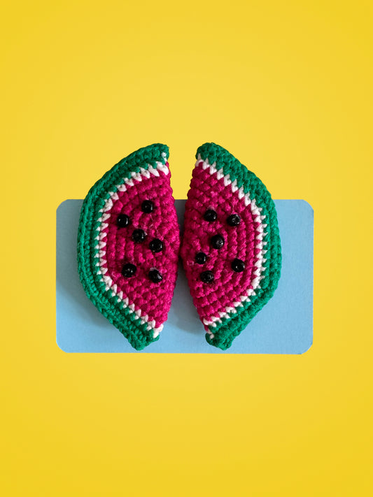 Handmade Crochet Watermelon Hair Clips | Set of 2