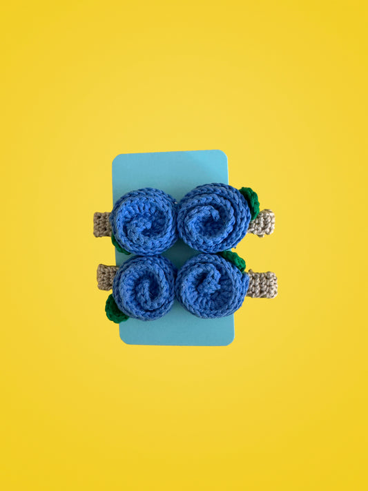 Handmade Crochet Double Blue Hair Clips | Set of 2